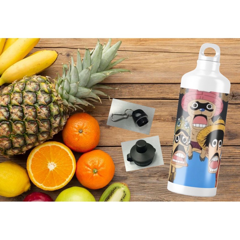 Gourde en aluminium - "One piece" manga avec deux types de bouchon