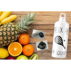 Gourde en aluminium - "J'peux pas j'ai squash" avec deux types de bouchon