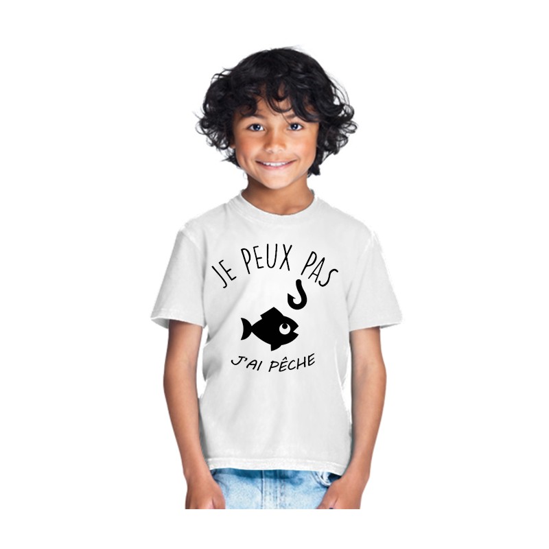 T-shirt Je peux pas j'ai pêche - Cadeau enfant fille et garçon de pêcheur
