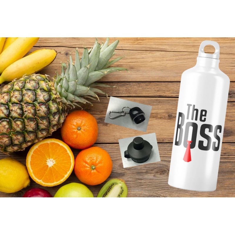 Gourde en aluminium - "The BOSS" avec deux types de bouchon