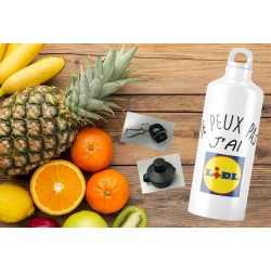 Gourde en aluminium - "J'peux pas j'ai lidl" avec deux types de bouchon