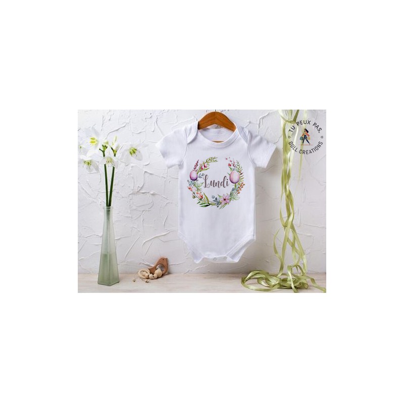 Body bébé "Lot de 7 bodies jour de la semaine, thème floral pour filles"