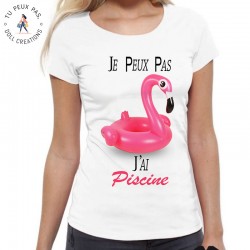 T-Shirt Je peux pas j'ai Piscine Flamand Rose
