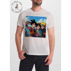 T-shirt Selfie Dragon ball z, naruto et one piece - Homme