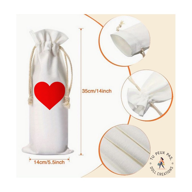 Sac à bouteille de vin - coeur rouge - cadeaux