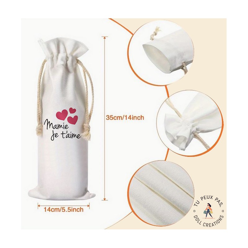 Sac à bouteille de vin - Mamie je t'aime - cadeaux mamie
