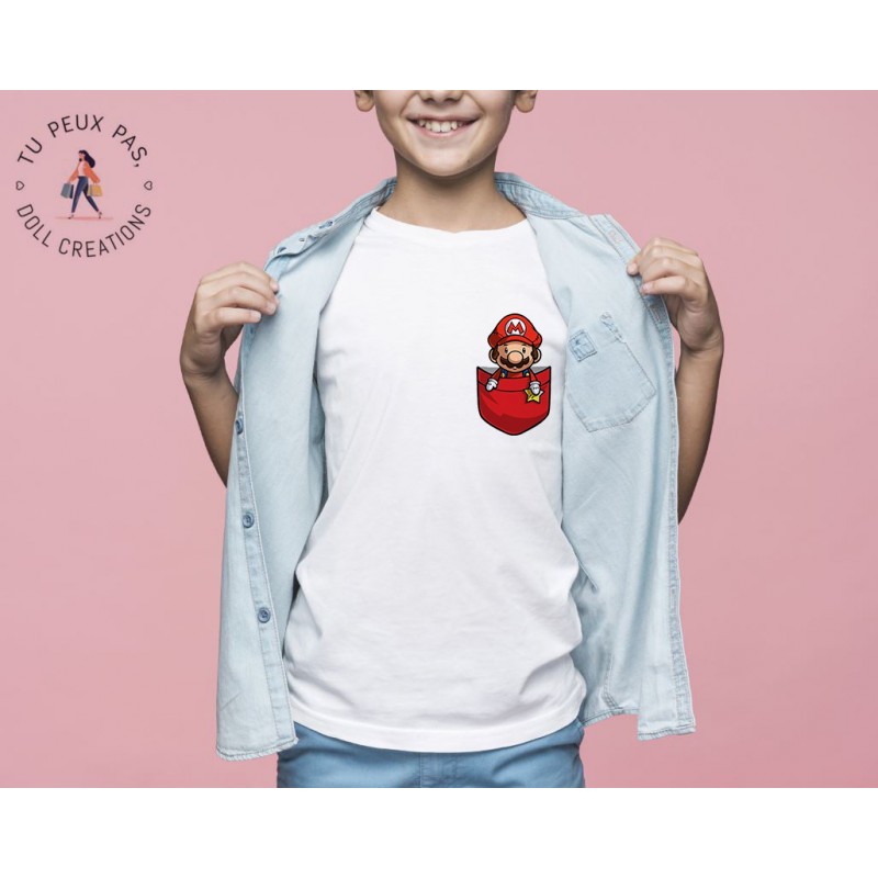 T-shirt jeux vidéos Mario pocket - Cadeau enfant fille et garçon