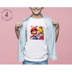 T-shirt jeux vidéos Mario et Princesse Peach - Cadeau enfant fille et garçon