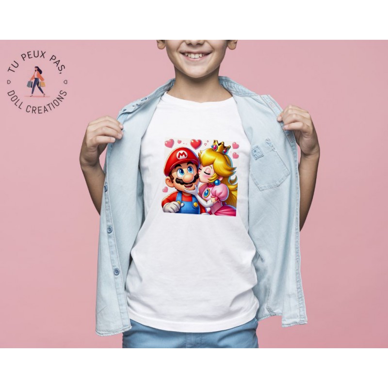 T-shirt jeux vidéos Mario et Princesse Peach - Cadeau enfant fille et garçon