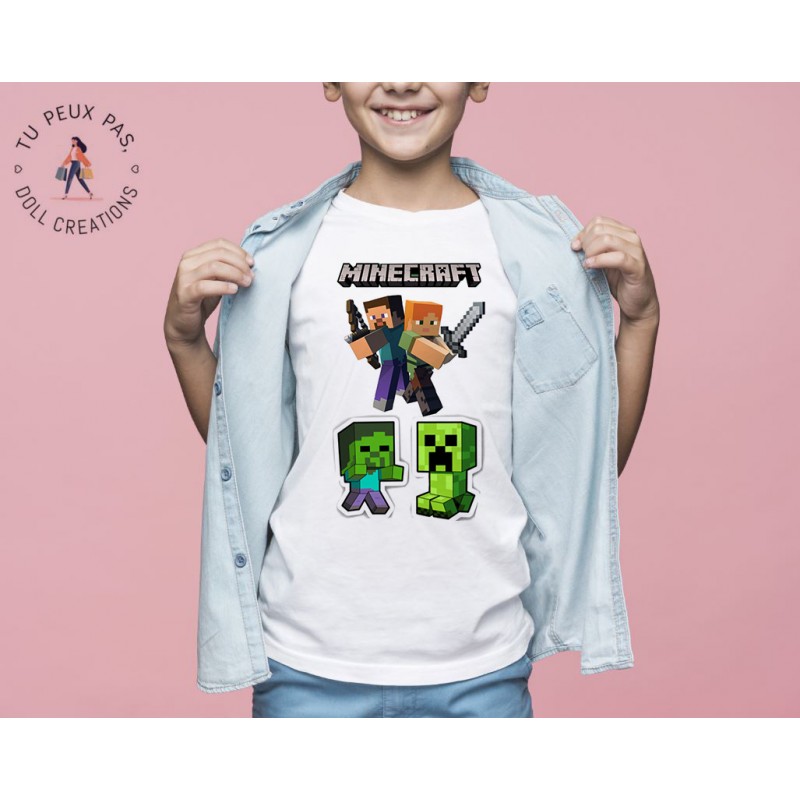 T-shirt jeux vidéos Minecraft - Cadeau enfant fille et garçon
