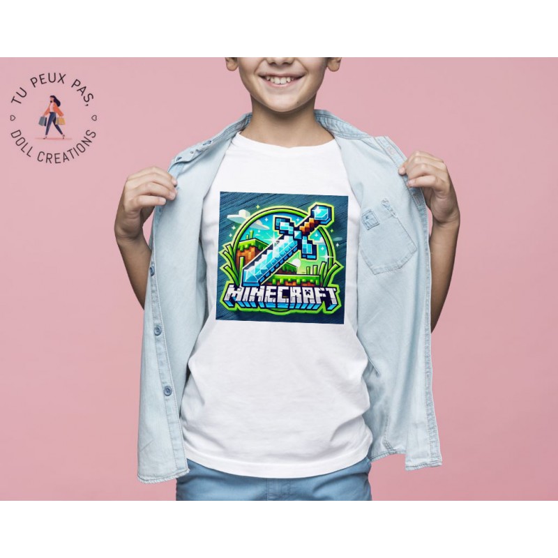 T-shirt jeux vidéos Minecraft - Cadeau enfant fille et garçon