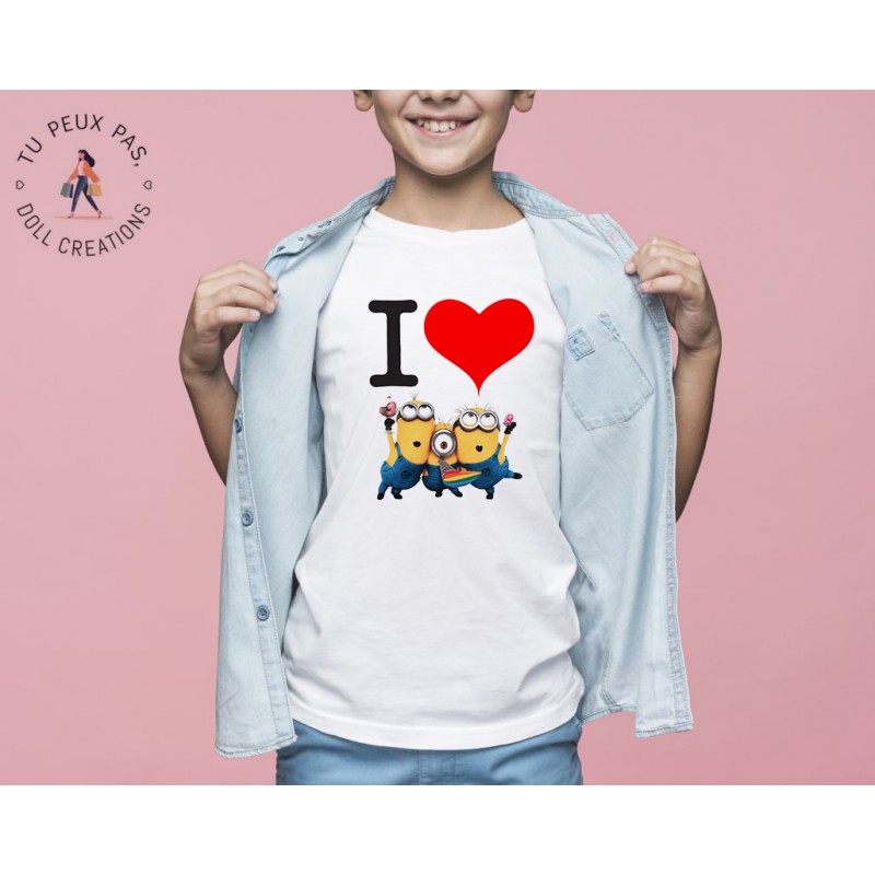 T-shirt Les Minions Love - Cadeau enfant fille et garçon