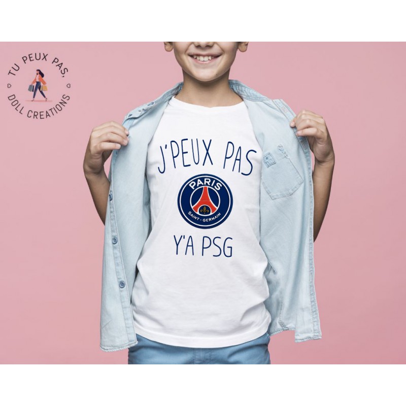 T-shirt Je peux pas j'ai y a Paris PSG foot sport - Cadeau enfant fille et garçon