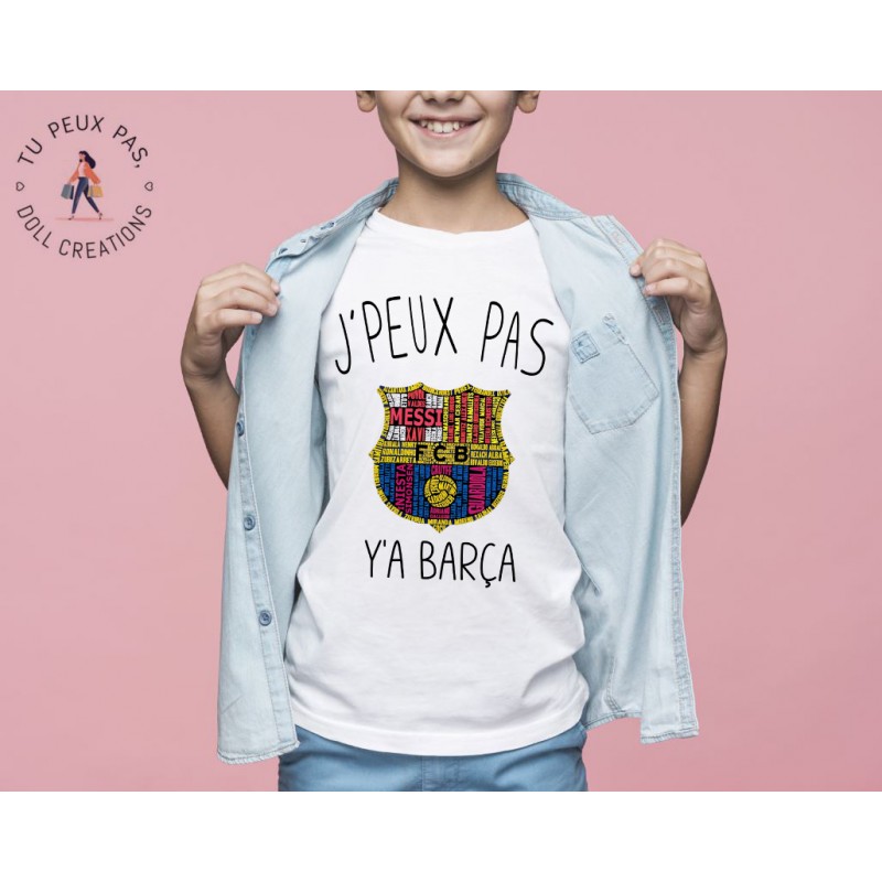 T-shirt Je peux pas j'ai y a Barça foot sport - Cadeau enfant fille et garçon