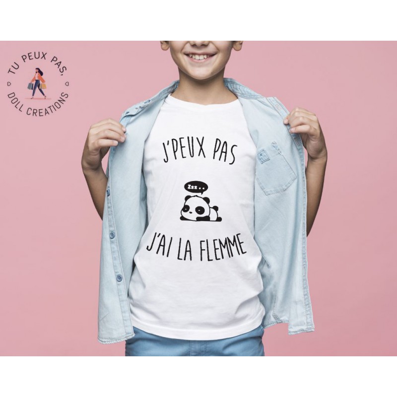 T-shirt Je peux pas j'ai la flemme - Cadeau enfant fille et garçon