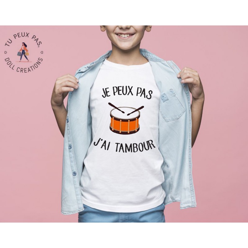 T-shirt Je peux pas j'ai tambour musique - Cadeau enfant fille et garçon