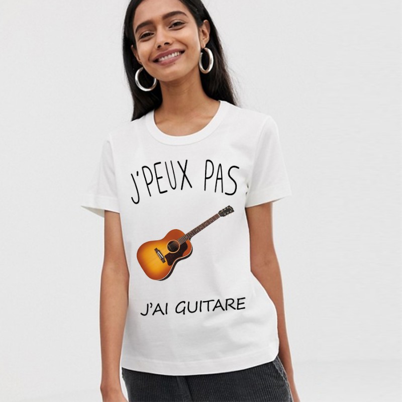 TEEZILY T-Shirt Femme J'peux Pas J'Ai Guitare