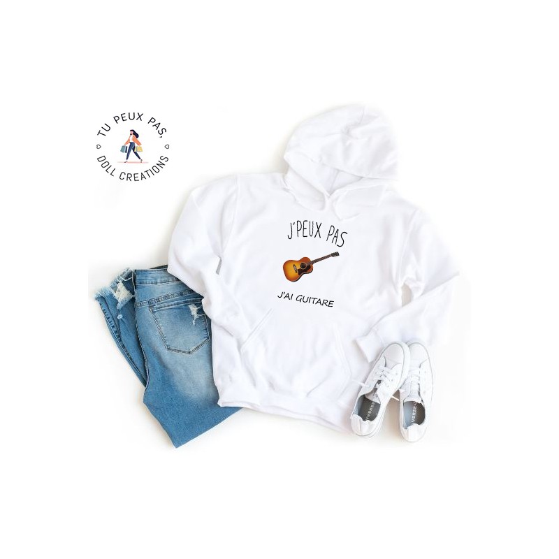 Sweat à Capuche Je peux pas j'ai guitare musique - Homme ou Femme