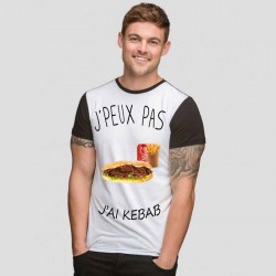 Tshirt j'peux pas j'ai Kebab  bicolore noir/blanc