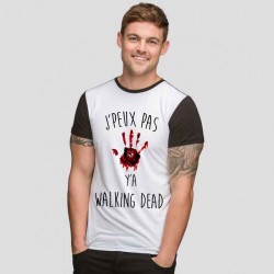 Tshirt j'peux pas y'a the walking dead   bicolore noir/blanc