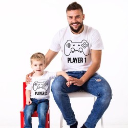 T-shirt Player 1 Adulte - Enfant Player 2 Ensemble Joueur de père en fils