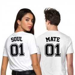 T-Shirt Soul Mate pour couple avec impression dans le dos et numéro personnalisable