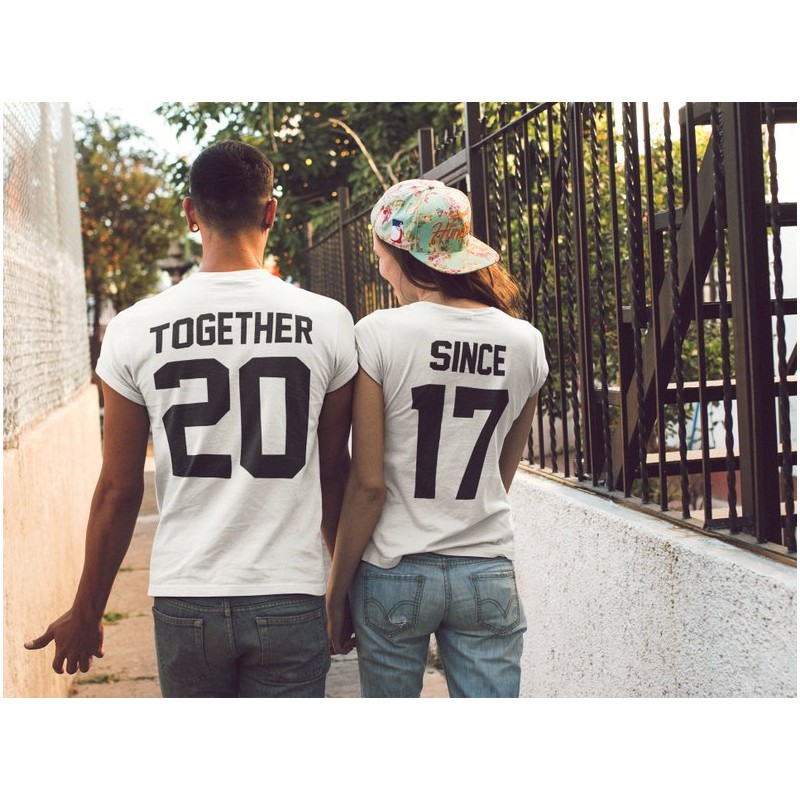 T-Shirt Together since pour couple avec impression dans le dos et numéro personnalisable