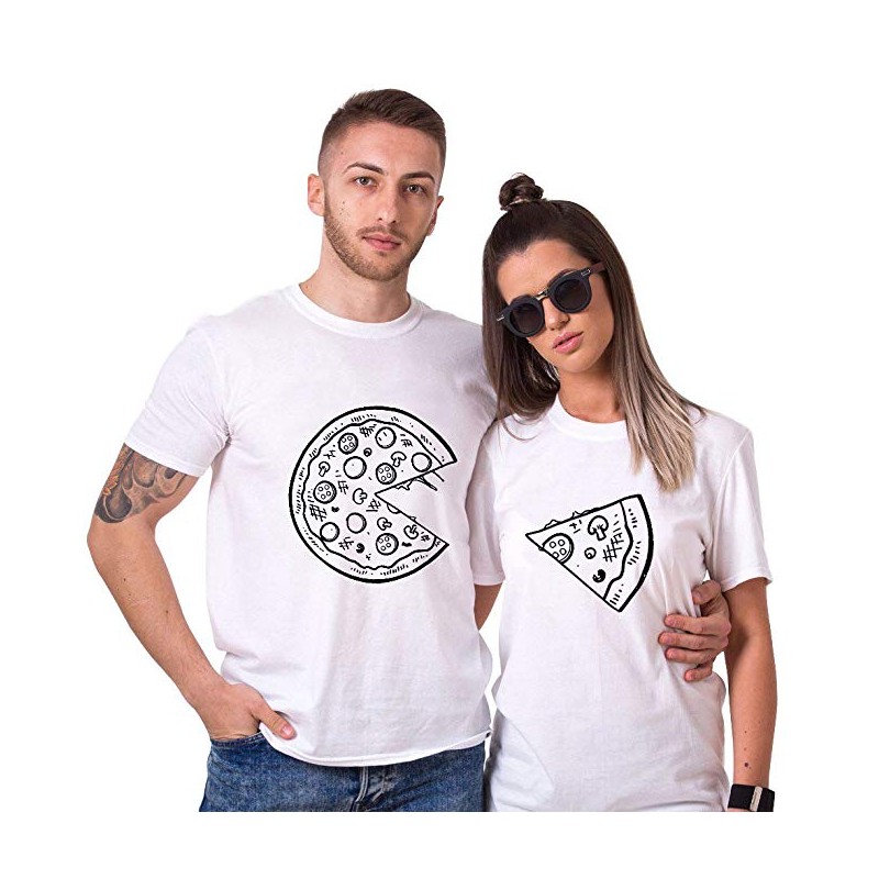 T-Shirt Couple assorti Pizza Amoureux femme homme Saint-Valentin Cadeau Anniversaire
