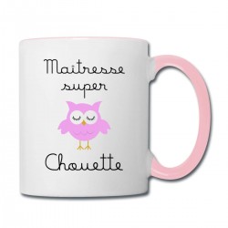 Mug Maîtresse Super Chouette Mug bicolore, blanc/rose - Tasse