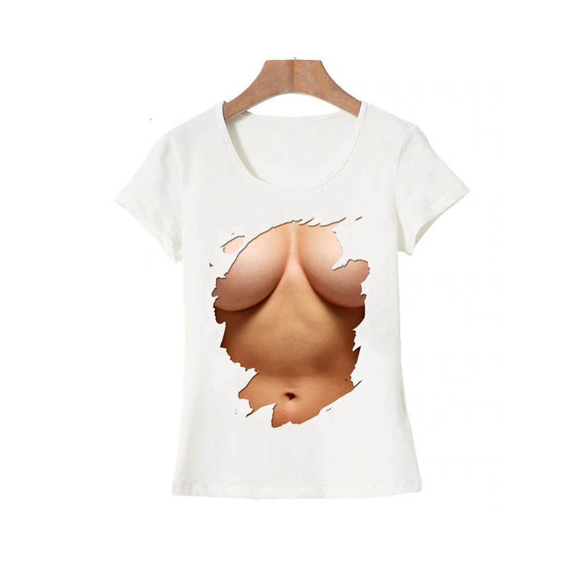 T-Shirt gros seins trompe oeil humour - Femme