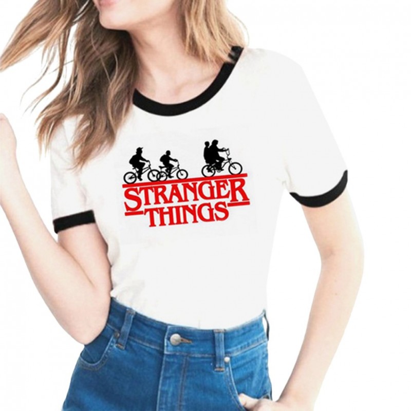 Tshirt Stranger things Bicolor Blanc / Noir Vélo