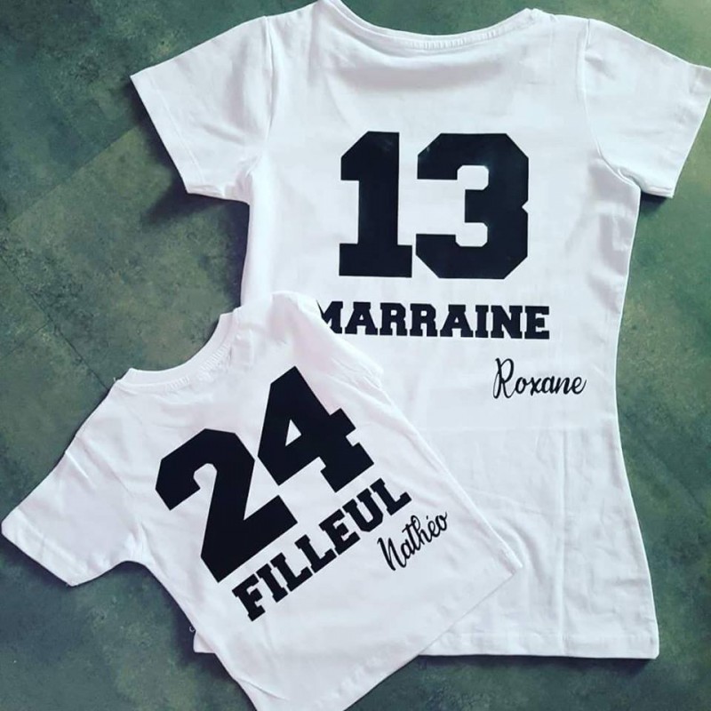 T-shirt Marraine / Filleul Ensemble Cadeau avec prénom personnalisable  Taille S Enfant 3/4 ans