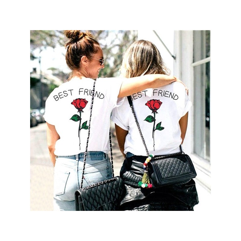 T-Shirt assorti Meilleure Amie - Best Friends fleur rose dans le dos
