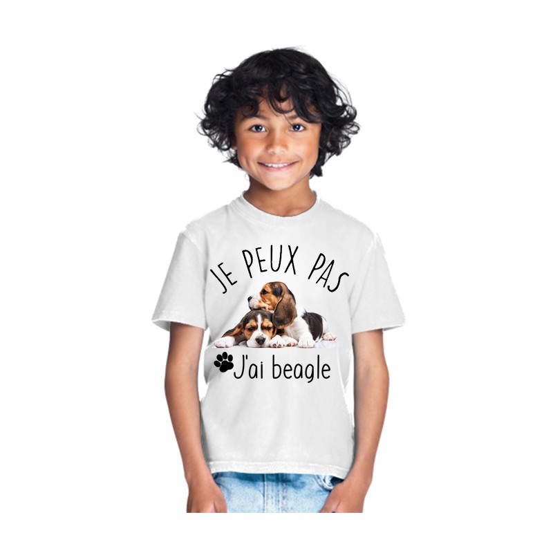 T-shirt Je peux pas j'ai beagle - Cadeau enfant qui aime les chiens
