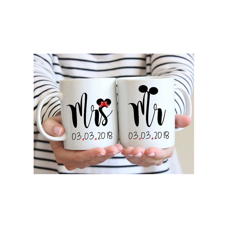 Mug pour Papa et Maman - Coffret assorti 2 tasses date de mariage personnalisable
