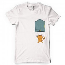 T-Shirt Chat en danger avec poche retourné - cadeaux chaton