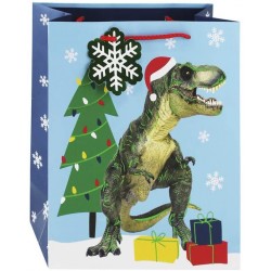 Sac cadeau moyen 21,5x10,2x25,3 cm, Dinosaure avec étiquette message