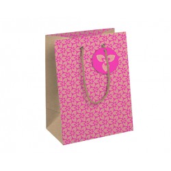 Sac cadeau moyen 21,5x10,2x25,3 cm, floral rose avec étiquette message