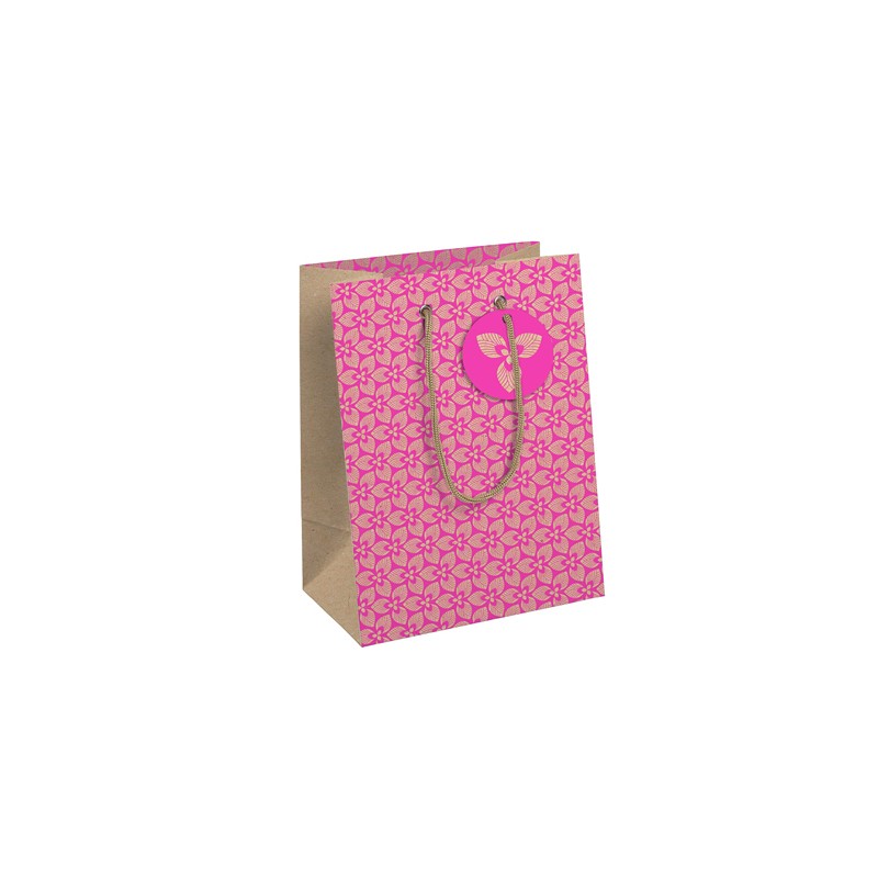 Sac cadeau moyen 21,5x10,2x25,3 cm, floral rose avec étiquette message