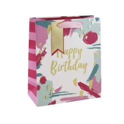 Sac cadeau moyen 21,5x10,2x25,3 cm, anniversaire - Happy birthday avec étiquette message