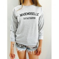 Sweat shirt imprimé mademoiselle catastrophe - pull GRIS
