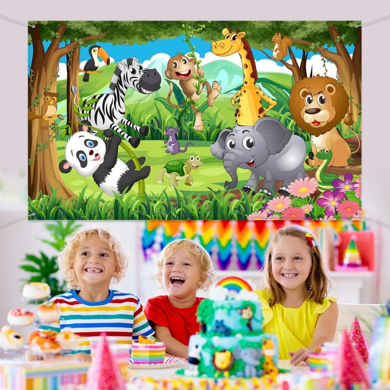 Poster thème Jungle fête d'anniversaire Photo Fond pour Enfants - Affiche décoration