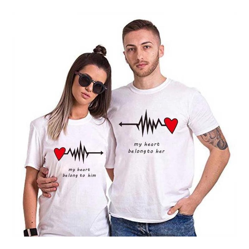T-Shirt Couple Mon coeur lui appartient - Cadeau duo amoureux
