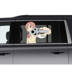 Autocollant voiture Fille avec pistolet animé manga