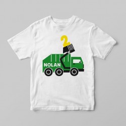 T-shirt voiture camion poubelle avec Numéro & nom personnalisable  - Cadeau anniversaire enfant fille et garçon