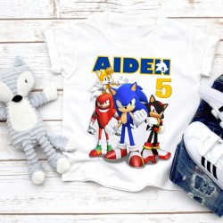 T-shirt Sonic party avec Numéro & nom personnalisable  - Cadeau anniversaire enfant fille et garçon