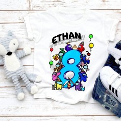 T-shirt among us avec Numéro & nom personnalisable  - Cadeau anniversaire enfant fille et garçon