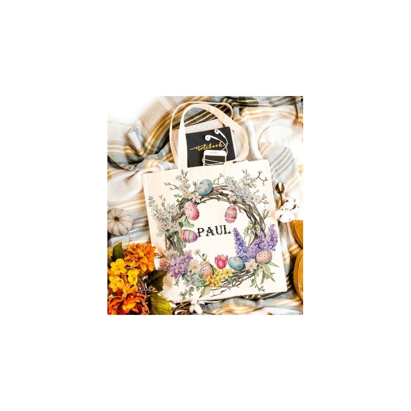 Tote bag couronne de Pâques personnalisable