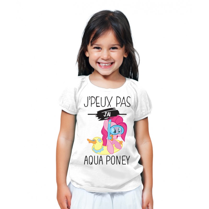 T-shirt Je peux pas j'ai aqua poney - Cadeau enfant fille et garçon